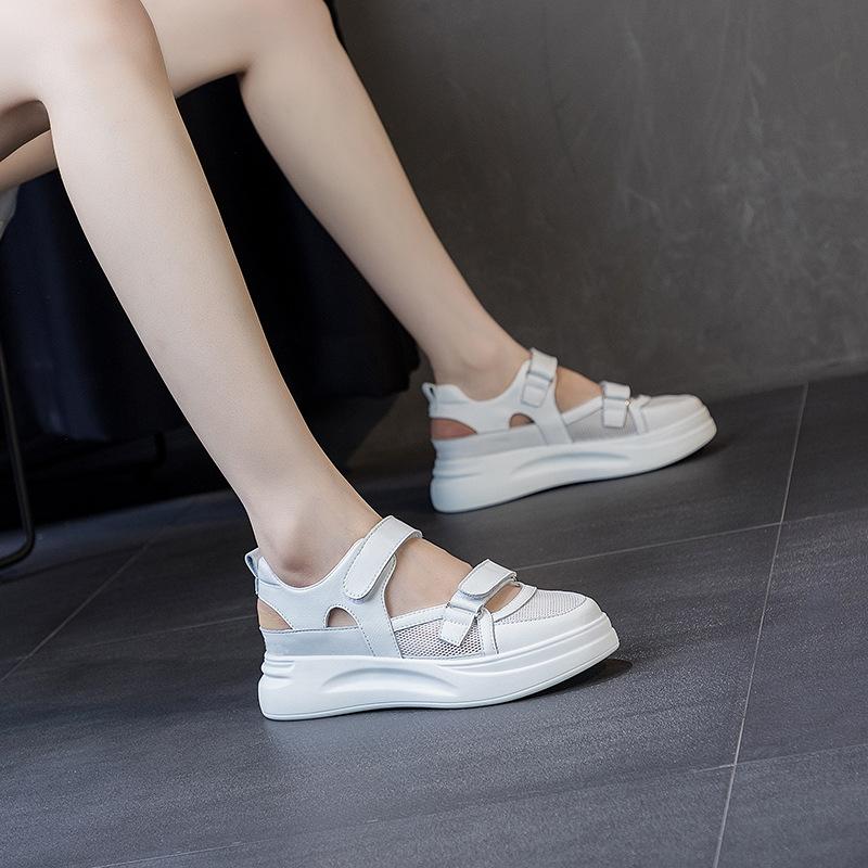 Damen Sportsandalen aus Leder Sommer Mode Casual Sportliche Baotou Schuhe Mesh Dicke Sohle Casual Damen Sandalen Größe 34-39