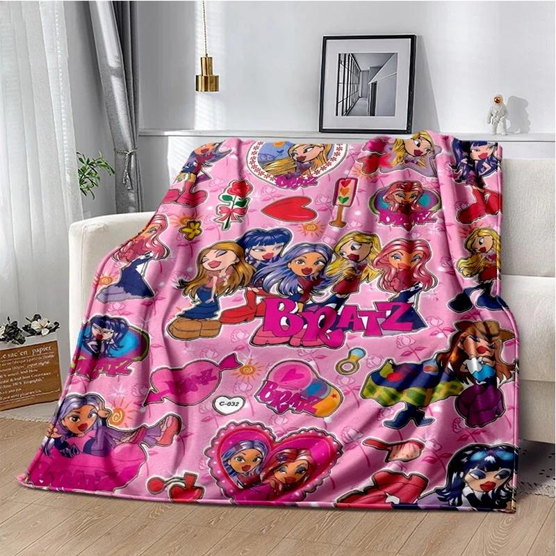 Kawaii Bratz Cartoon Anime Cute Throws Blanket Girl Sofa Home Hiking Picnic Bed Fashion Super Soft Flannel Blanket Birthday Gift