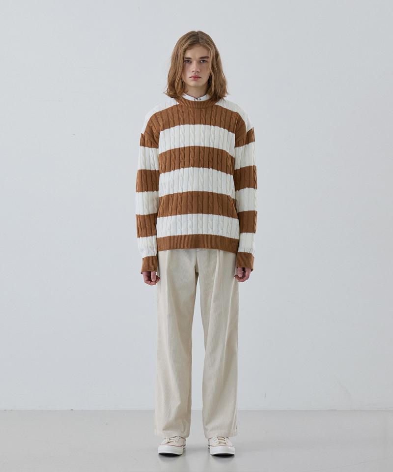 NODU Cable Stripe Round Knit [Beige]