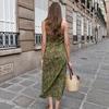 Women's Retro Floral Neck Dress French Holiday Style V-neck Waist Temperament A-word Long Dress Floral Dress