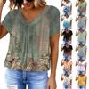 Women's Casual V-neck Pleated Floral Print Short-sleeved Top