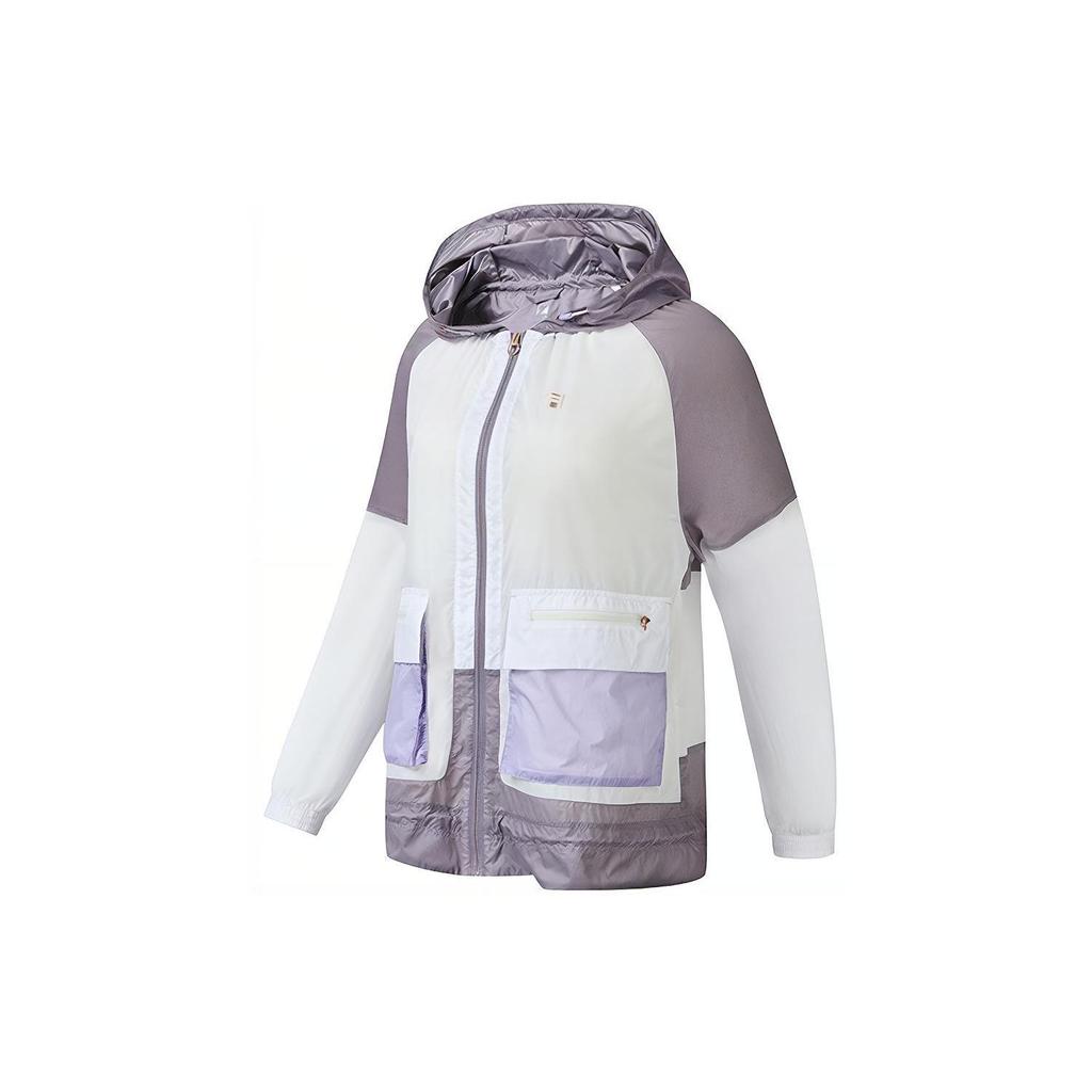 FILA Athletics Color Block Multi Pocket Casual Lightweight Woven Hooded Jacket Women jackets Jade-White A11W231702F-WT