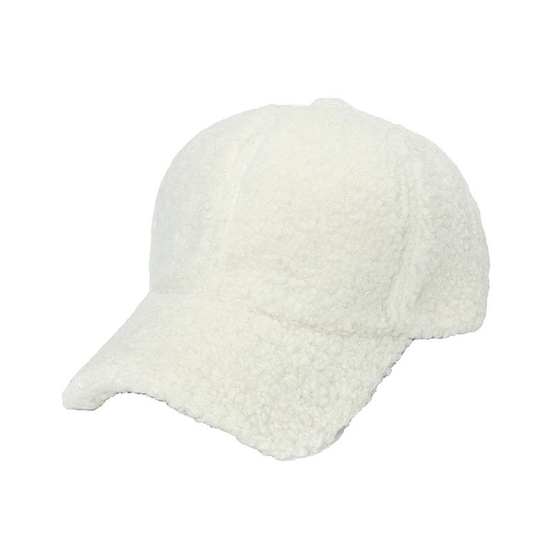 Hat Female Autumn and Winter Warm Thickened Lamb's Wool Baseball Cap Female Plush Hundred with Students Solid Colour Light Plate Duck Tongue Cap Male