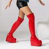 Krazing Pot PU Leather Spring Winter Keep Warm Shoes Super High Heels Waterproof Wedges Stretch Boots Zipper Women Over-the-knee Boots