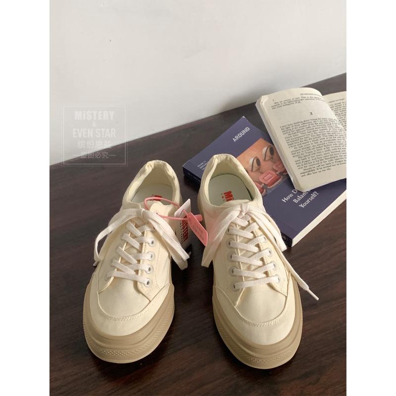 thick-soled beige canvas shoes women's height-increasing dissolving shoes niche versatile retro casual board shoes 542
