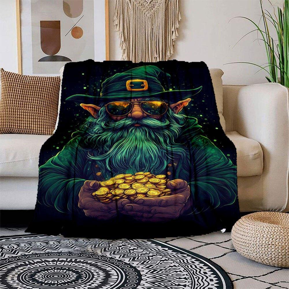 

Green Wizard Holding Gold Coins Fantasy Art Print Blanket Flannel Throw Blanket for Sofa, Bed, Travel, Camping, Office 100x150cm