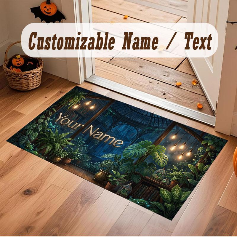 Mushroom Forest Theme Crystal Velvet Floor Rug Personalized Custom Name Text Warm Carpet Home Decoration