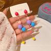 Candy Color Popping Beads Fringed Earrings Girl Girl Heart Sweet Versatile Temperament Stud Earrings 2025 Cute Earrings