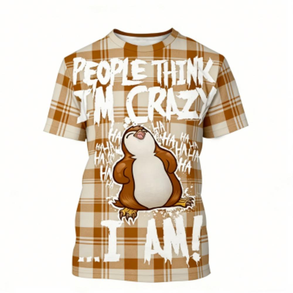 Fashion Men's T-shirt Penguin Grid 3D Print Men's Short Sleeves T-Shirt Loose Casual Summer Outdoor Street Men's and Women's Tees Tops