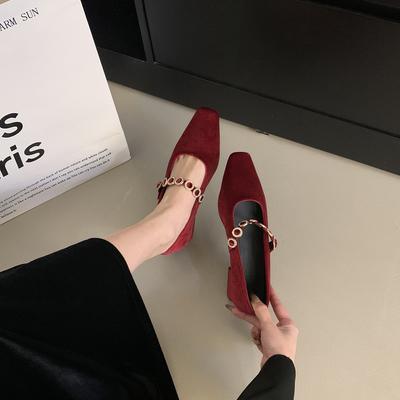 French Mary Jane Gold Coin Rhinestone Small Single Shoes 2024 Autumn New Retro Golden Velvet Low Heel Versatile Women's Shoes Square Head