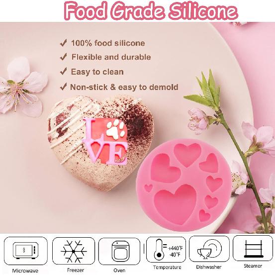 6 Pcs Valentine's Day Fondant Molds Wedding Fondant Cake Molds Bear Heart Love Lips Gift Shape Candy Silicone Molds Chocolate Mould for Cake Topper