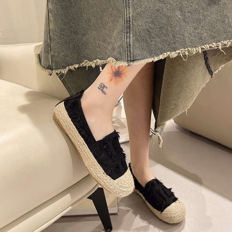 Fisherman shoes women's spring and autumn 2025 new soft flat bottom small fragrant woolen woolen casual weaving lazy one pedal loafers