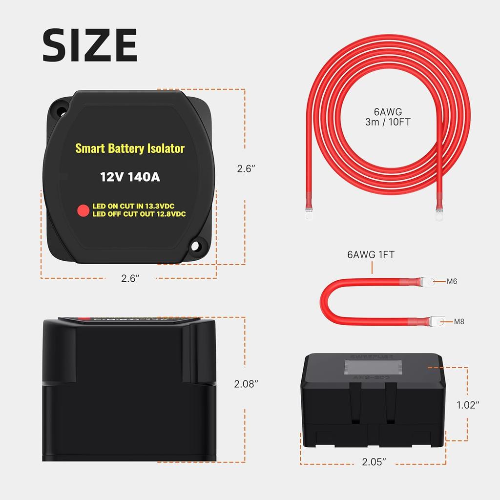 Dual Battery Isolator Kit 12V 140Amp Waterproof Voltage Sensitive Relay Smart Dual Battery Isolator for Marine Truck ATV UTV RV