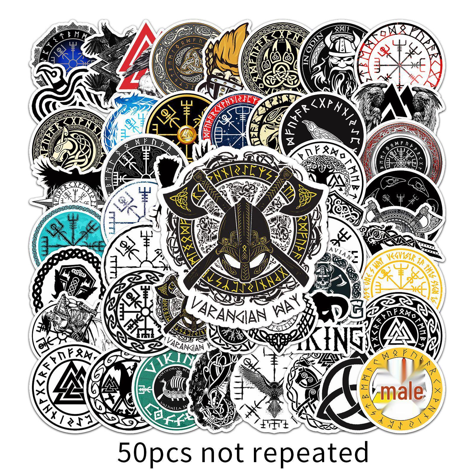 50 Waterproof Viking Pirate Graffiti Stickers for DIY, Skateboards, and Luggage.