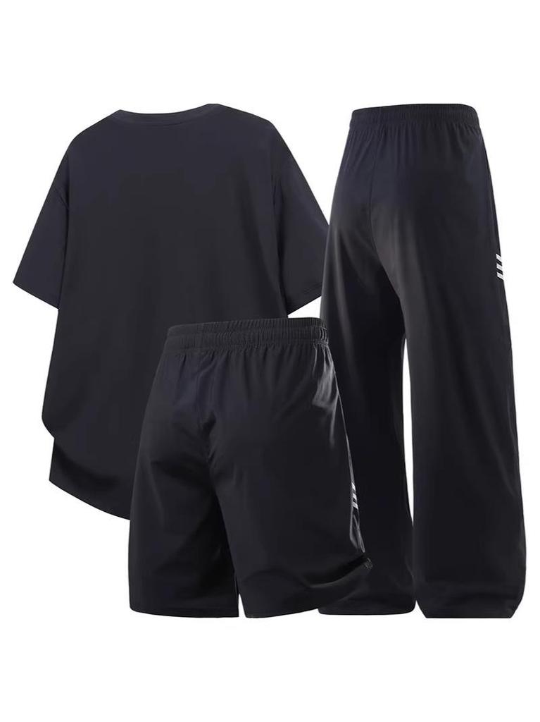 Quick-Dry Ice Silk Men's Plus Size Sportswear Set - Summer Thin, Versatile Three-Piece for Fitness & Basketball.