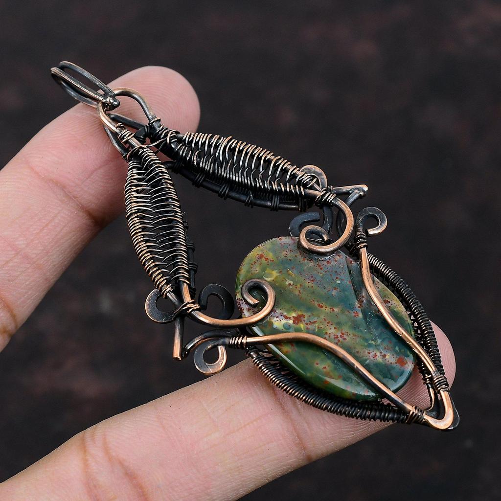 Bloodstone Pendant Copper Wire Wrapped Pendant Decent Pendant Handmade Copper Jewelry Gemstone Pendant For Her Wire Wrapped Jewelry For Gift