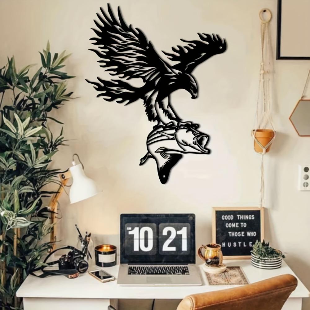 Metal Fish Eagle Wall Art, Iron Outdoor Sculpture Garden Patio Fence Decoration, 11.81 Inch Indoor Home Decor, Metal Artwork