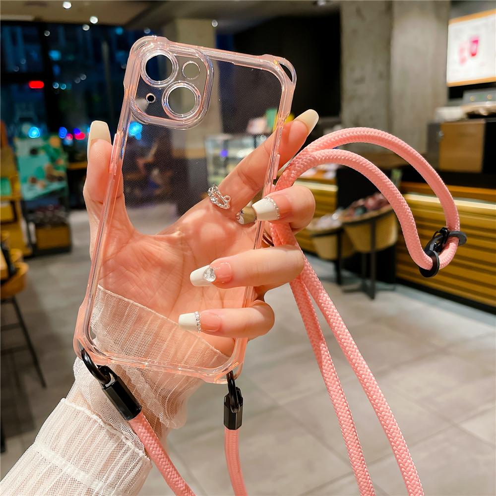Sznurkowy naszyjnik crossbody z przezroczystym etui dla iPhone 15 11 12 13 14 Pro Max Plus 7MM Pasek Miękka Pokrowiec Silikonowy