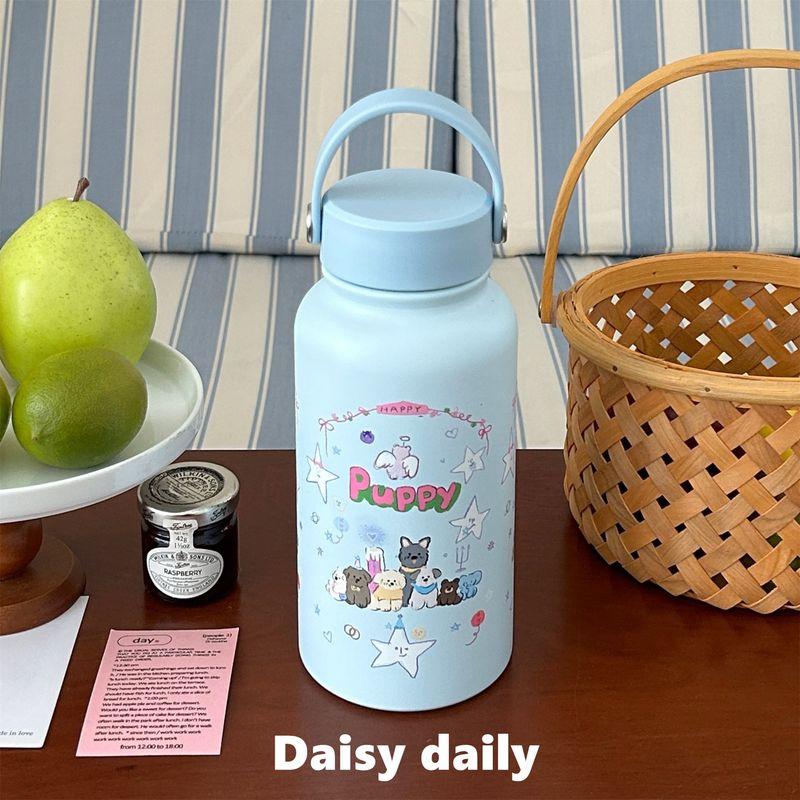 2024 New Cute Cartoon Large Capacity Vacuum Cup Female Satchel Stainless Steel Cup Portable Student Kettle Blue Puppy-Puppy-Portable Thermos Cup