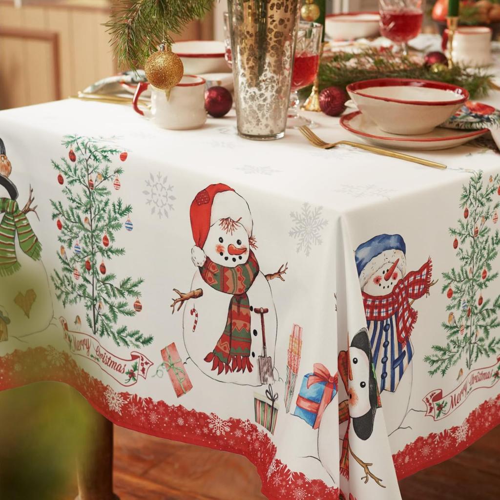 Christmas Snowman Snowflake Waterproof Tablecloth Table Decor Winter Xmas Kitchen Dining Tablecloth Christmas Decorations