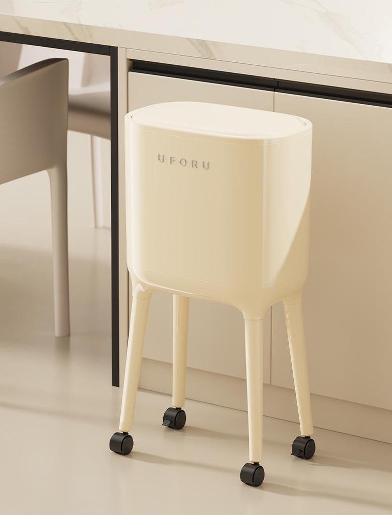 High-End Wheeled Trash Can with Lid: No-Bend, Press To Open, Light Luxury Design for Kitchen & Living Room