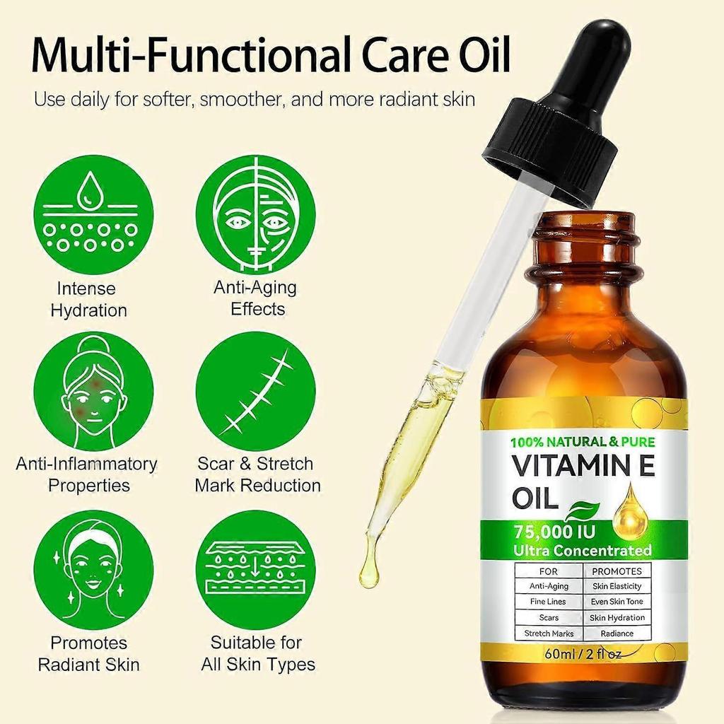 Olio di Vitamina E Biologico per Cosmetici Cura della Pelle 60ml - 100% Naturale & Puro meno