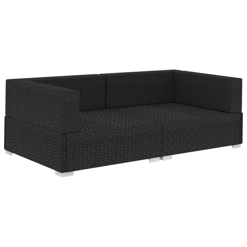Corner Sofa Set 2 pcs with Cushions Poly Rattan Black