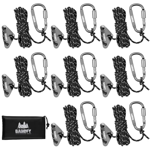 DANOFY 4mm Guy Ropes, Tent Ropes, Tarp Ropes - 4m Long, Set of 8, Reflective, 450kg Weight Capacity, 7-Core Paracord, Nylon Inner Core, Polyester Oute