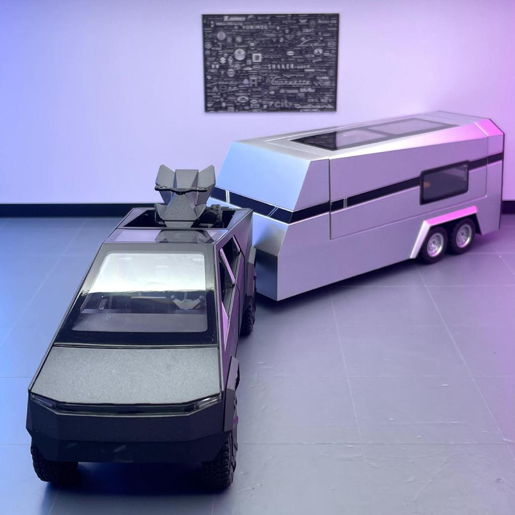 1/32 Tesla Cybertruck Off Road Pickup Trailer Alloy Car Diecast Model Sound and Light Children Toy Fashion Home Furnishings Gifts Boys