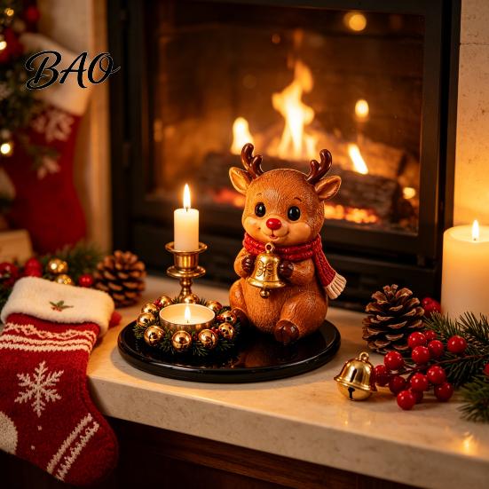 Xmas Living Room Decor Christmas Candle Holder, Cute Santa Claus/Snowman/Elf Boy/Gingerbread Tealight Resin Indoor Holiday Display Tabletop
