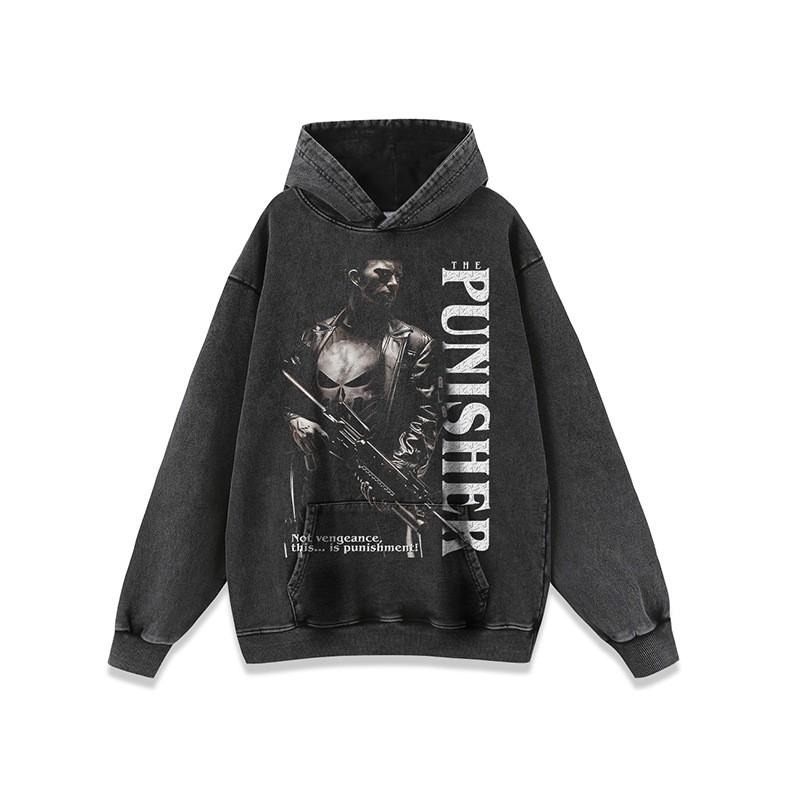 Unisex Oversized Vintage Streetwear Hoodie With Direct Print Washed Cotton Long Sleeve