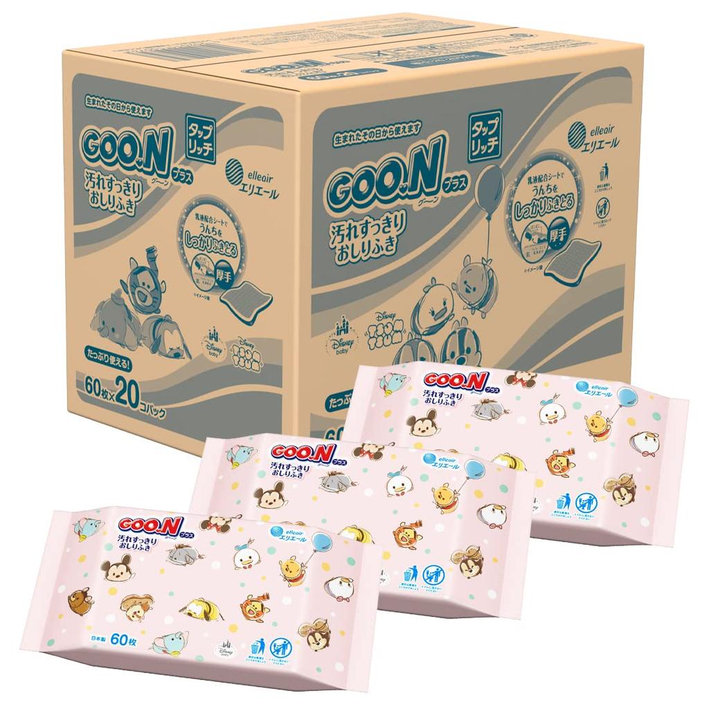 Taprich Wipes Goon Plus Wet Wipes 1200 Wipes Wipes X 20 [Wet Refill] Dirt-Removing [Case Sold] <Disney Design> White, (60 Packets)