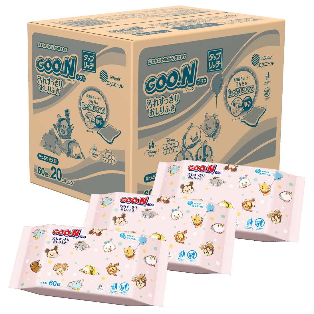 

Taprich Wipes Goon Plus Wet Wipes 1200 Wipes Wipes x 20 [Wet Refill] Dirt-Removing [Case Sold] Disney Design White, (60 Packets) белый