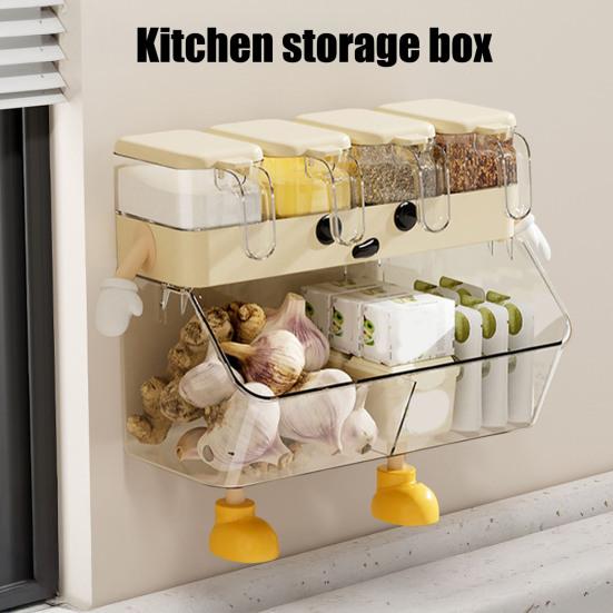 Wall Mount Spice Box Multi Grid Seasoning Jar Clear No-Drilling Sealed Against Moisture Dust Storage Container for Kitchen