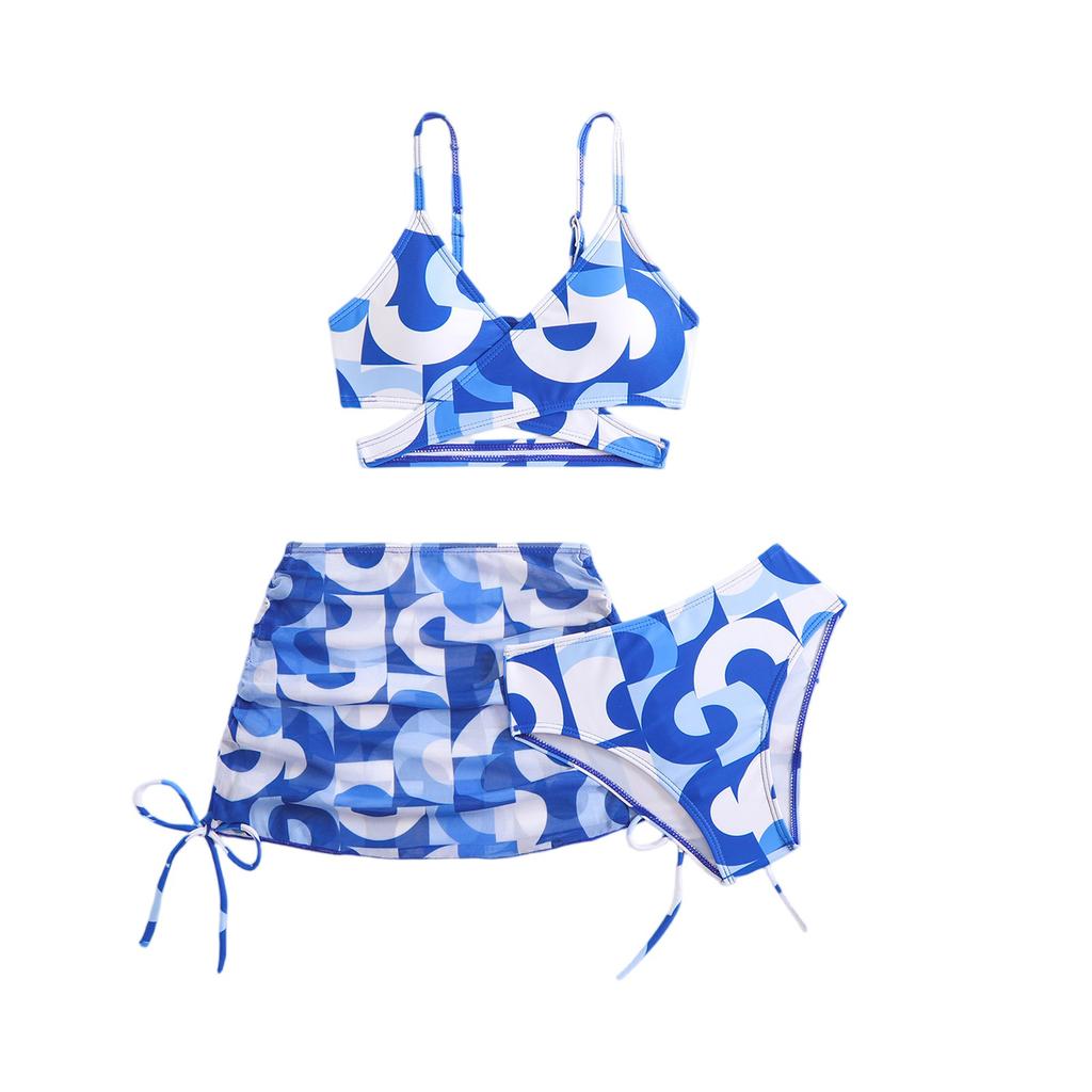 Piger To-delt Badedragt Sæt Tre-delt Tankini Bikini med Justerbare Stropper og Skørt Cover-up til Sommer Strand Pool Vandaktiviteter