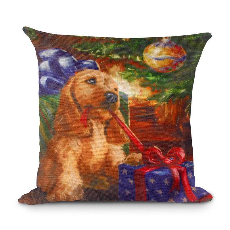 Luxurious 18'' Xmas Cotton Pillow Case Linen Cushion Cover For Merry Christmas Home Decoration