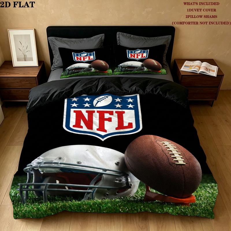 National Football League Muster Bettwäsche Steppdecken-Set Bettdeckenbezug Kissenbezug Heimdekoration Geburtstagsgeschenk (1 * Bettbezug + 2 * Kissenbezug ohne Füllung)