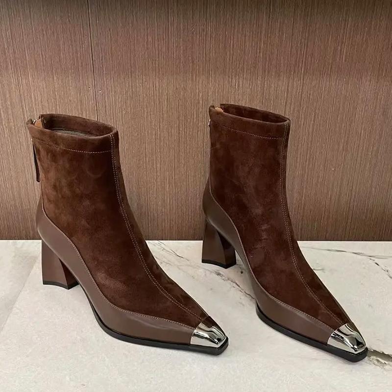 Winter Chunky Women Ankle Boots Pointed Toe Fashion High Heels Shoes 2025 Trend Designer Elegant Pumps Goth Chelsea Botas Mujer