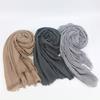 Lenço Hijabs de Algodão Linho para Mulheres Cor Sólida Pashmina Lenços Xales Envoltórios Foulard Faixa de Cabeça