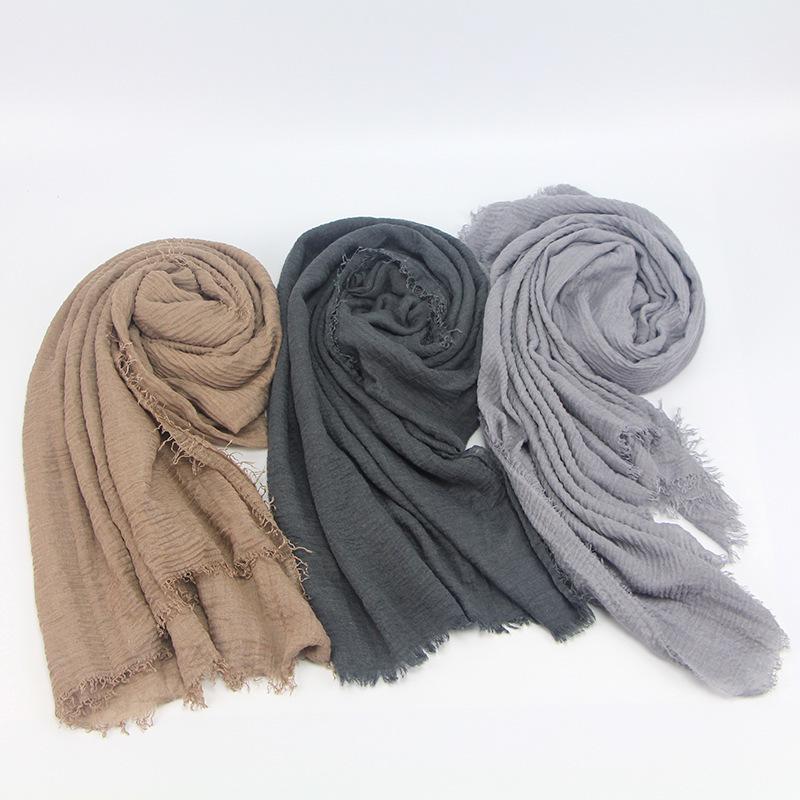 Lenço Hijabs de Algodão Linho para Mulheres Cor Sólida Pashmina Lenços Xales Envoltórios Foulard Faixa de Cabeça