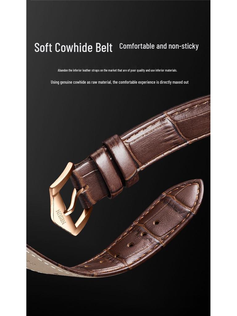 NESUN Herren Automatische Mechanische Uhr, Multifunktionale Wasserdichte Leder-Stahl Armbanduhr 9029