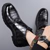 Men's Autumn/Winter Chelsea Leather Boots with Embossed Pattern, Buckle, Plus Velvet Warmth, and Velcro. Short Martin-Style.
