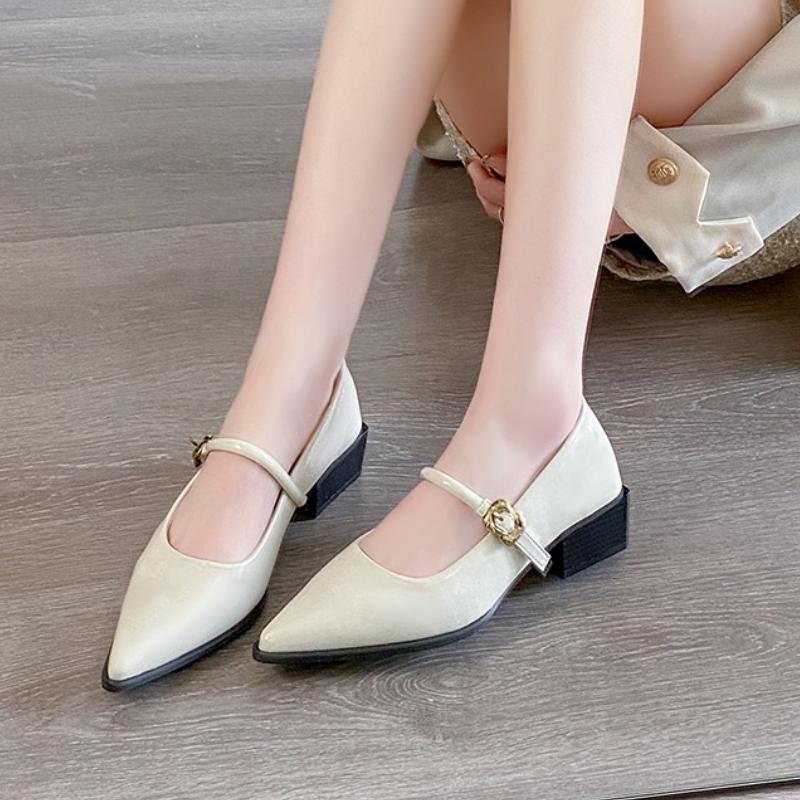 Fashion Women's High Heels Square Toe Elegant Ladies Cowhide Office Women's High Heels 2025  New Autumn Designer Slip-on Sandals Women