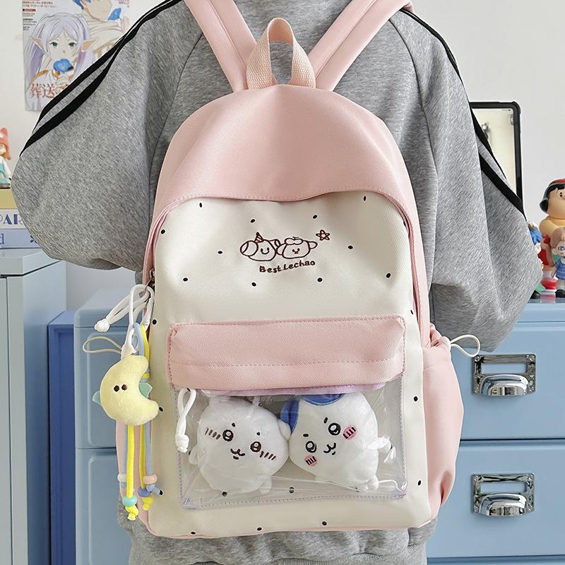 Schoolbag Cute college schoolbag Female junior high school student Elementary school student Versatile girl Transparent backpack Contrast color 