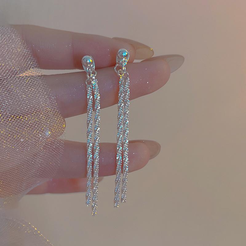 

1 пара изысканных длинных висячих сережек-капель с кисточками, элегантные женские серьги-подвески с хрустальной лентой для женщин, подарки на свадьбу и вечеринку серебряный