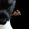 Women's Luxurious Wood Carved Hair Accessory Elegant Collar Bird Peony Carving Suitable for Daily Gatherings Solid Wood Hairpin