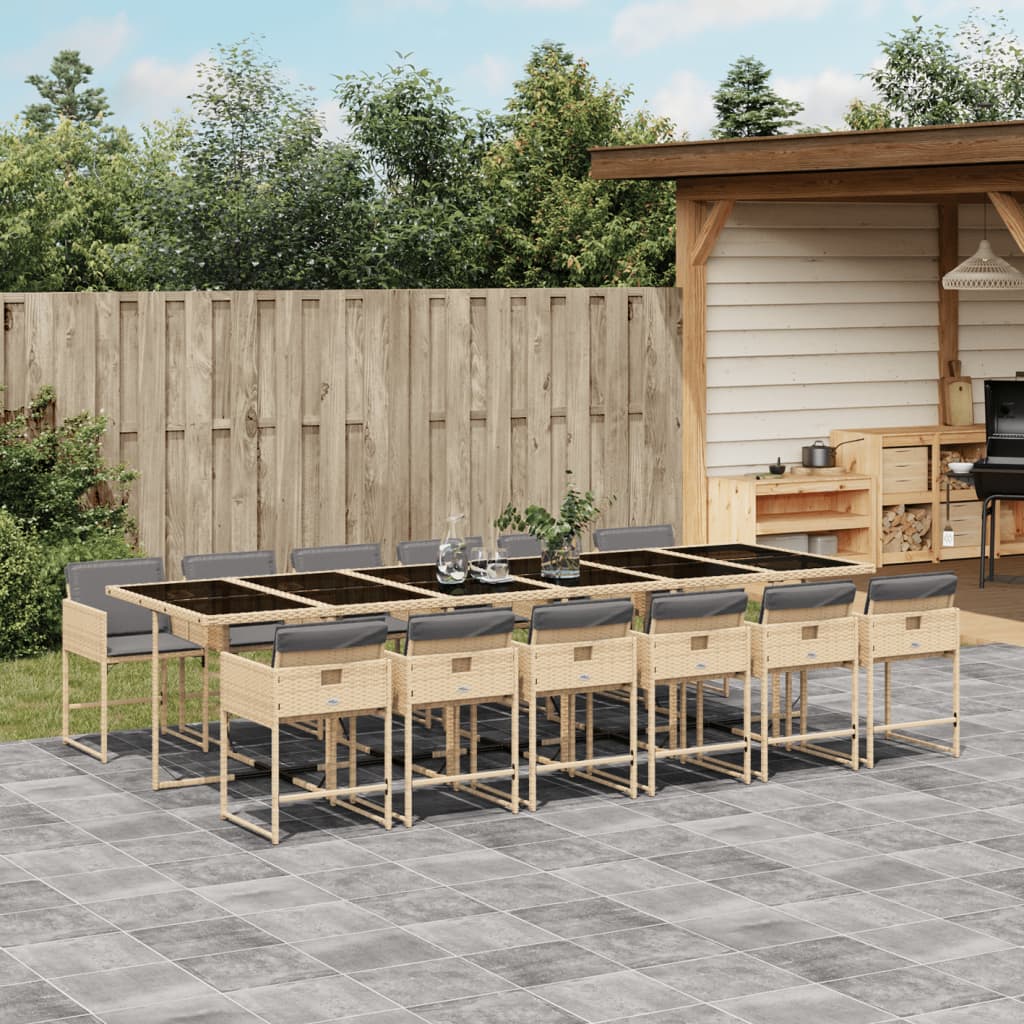 Vidaxl 13-Cz Garden Furniture Set, Cushions, Mixed Beige, Rattan Pe