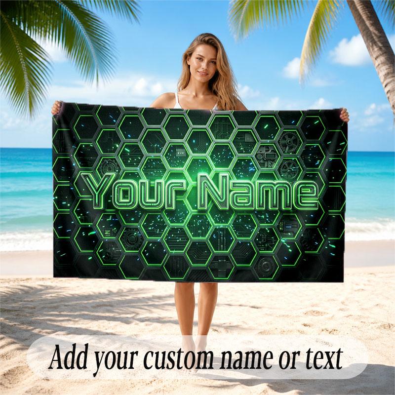 Abstract Geometric Theme Soft Beach Towel Personalized Custom Name Text Towel Portable for Beach Pool Travel