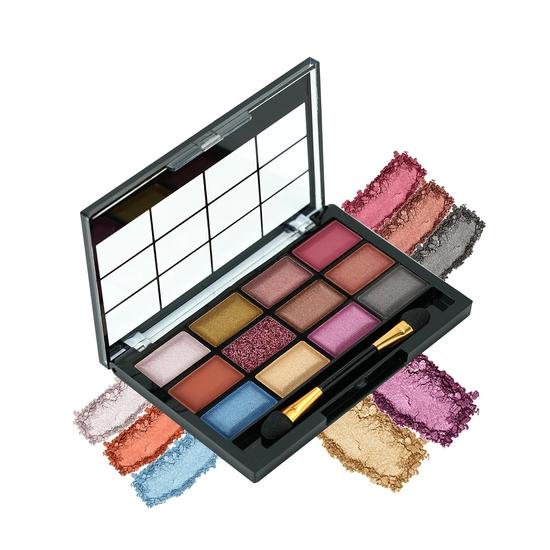 Палитра теней для век Colors Queen 12 Multicolor с аппликатором-кистью и мерцающим финишем, Стойкая, Легко растушевывается, 18 г (Глэм)