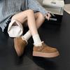 Leather retro women's autumn and winter models, leather velvet thickened warm fluffy shoes, platform casual cotton shoes